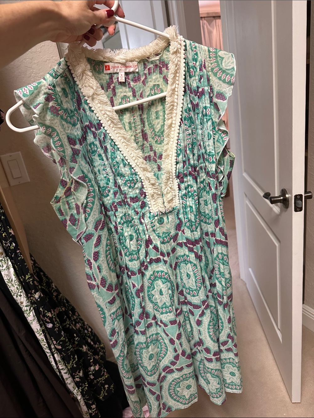 Mint and Pink Printed Ruffle Dress